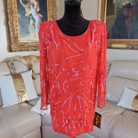 100% SILK SEQUIN BEADED BOHO COCKTAIL PARTY TOP M - Picture 10 of 14